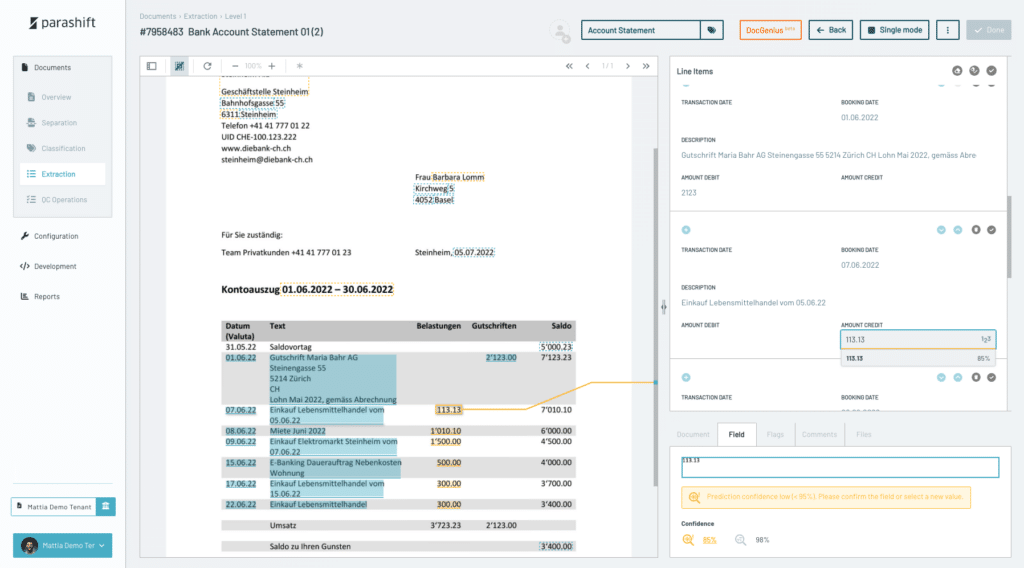 Parashift - Bank Account Statement